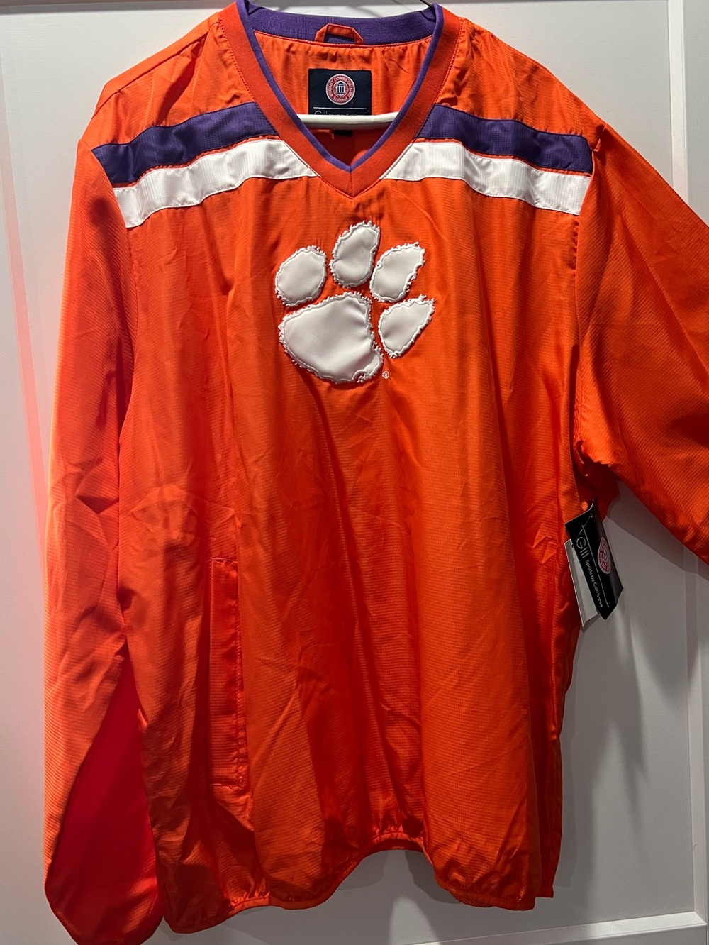 Men's Orange V-Neck Pullover Jersey with White Paw Patch